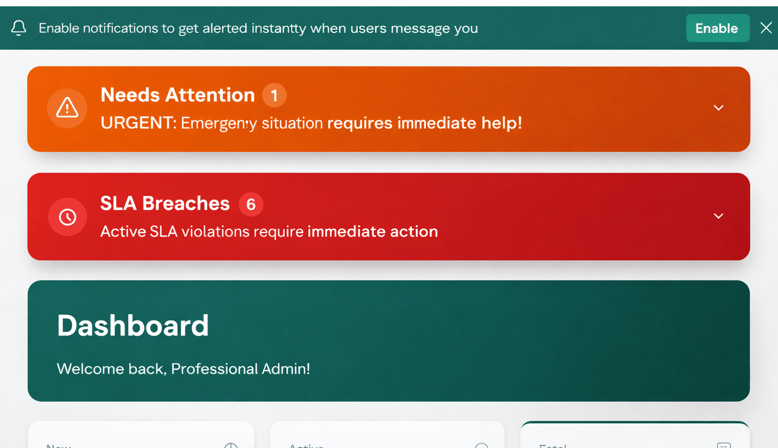 Dashboard — Needs Attention and SLA Breaches alerts